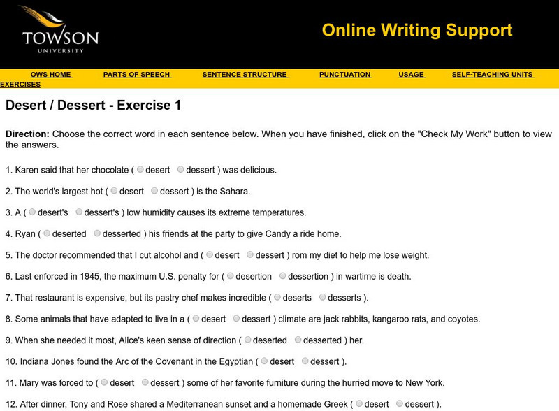 Towson University: Ows: Desert / Dessert Exercise 1 Unknown Type