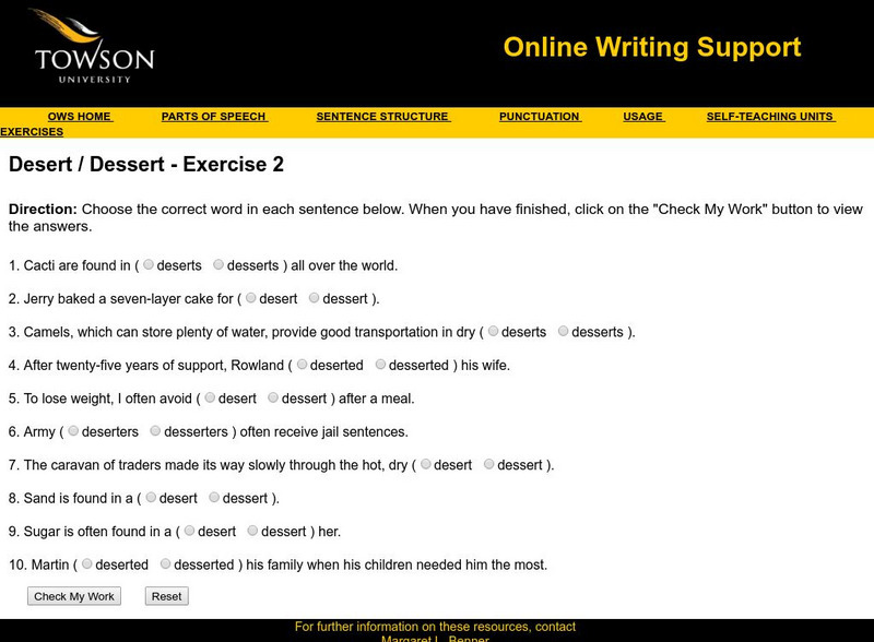 Towson University: Ows: Desert / Dessert Exercise 2 Unknown Type