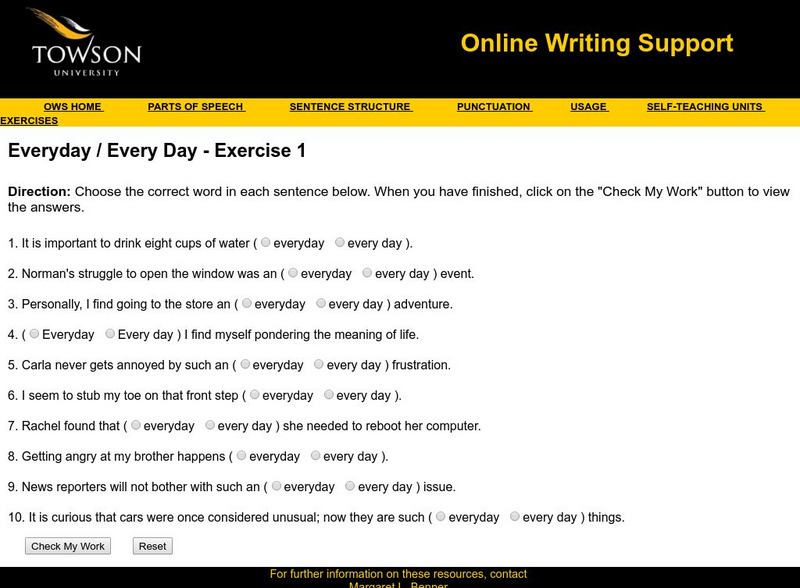 Towson University: Ows: Everyday / Every Day Exercise 1 Unknown Type Towson University: Ows: Everyday / Every Day Exercise 1 Unknown Type