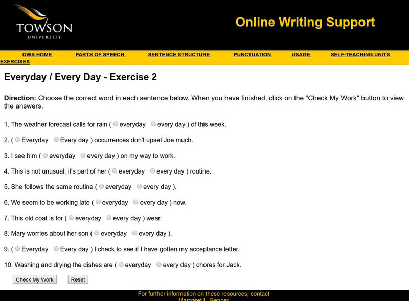 Towson University: Ows: Everyday / Every Day Exercise 2 Unknown Type Towson University: Ows: Everyday / Every Day Exercise 2 Unknown Type