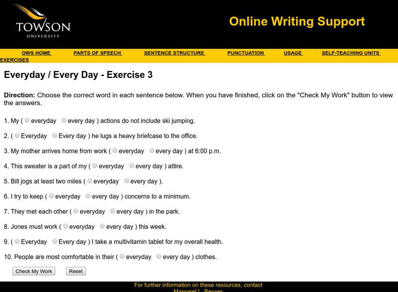 Towson University: Ows: Everyday / Every Day Exercise 3 Unknown Type Towson University: Ows: Everyday / Every Day Exercise 3 Unknown Type