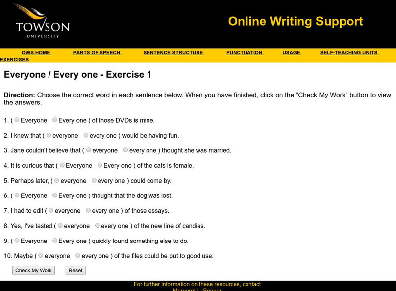 Towson University: Ows: Everyone / Every One Exercise 1 Unknown Type Towson University: Ows: Everyone / Every One Exercise 1 Unknown Type