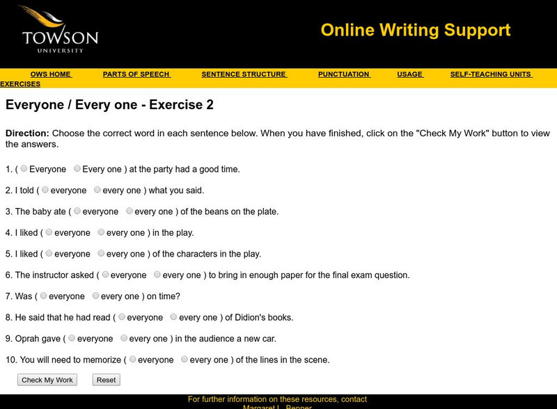 Towson University: Ows: Everyone / Every One Exercise 2 Unknown Type Towson University: Ows: Everyone / Every One Exercise 2 Unknown Type