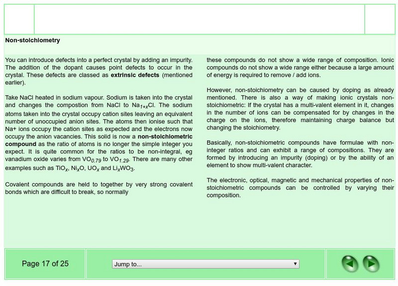 University of Oxford: Solid State Chemistry: Non Stoichiometry Handout University of Oxford: Solid State Chemistry: Non Stoichiometry Handout