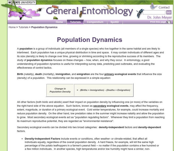 Nc State University: Population Dynamics Handout Nc State University: Population Dynamics Handout