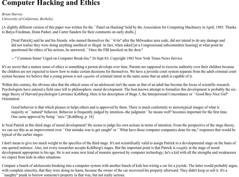 University of California, Berkeley: Computer Hacking and Ethics Article University of California, Berkeley: Computer Hacking and Ethics Article