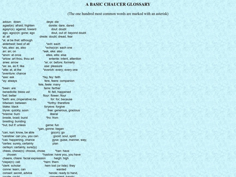 Towson University: Edwin Duncan, ph.d.: A Basic Chaucer Glossary Handout Towson University: Edwin Duncan, ph.d.: A Basic Chaucer Glossary Handout