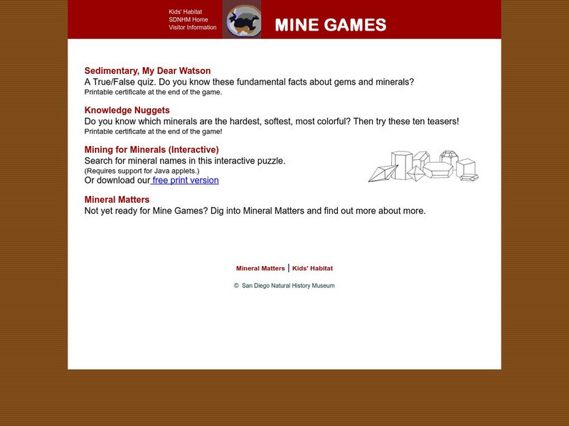San Diego Natural History Museum: Mineral Matters: Mine Games Interactive San Diego Natural History Museum: Mineral Matters: Mine Games Interactive