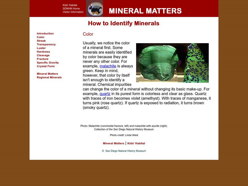 San Diego Natural History Museum: Mineral Matters: Color Handout San Diego Natural History Museum: Mineral Matters: Color Handout