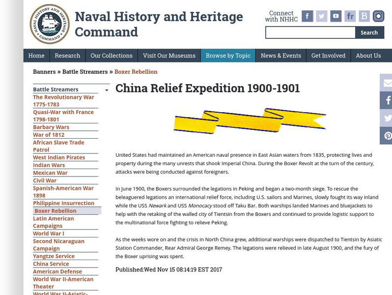 Naval Historical Cent: China Relief Expedition 1900 1901 Handout Naval Historical Cent: China Relief Expedition 1900 1901 Handout