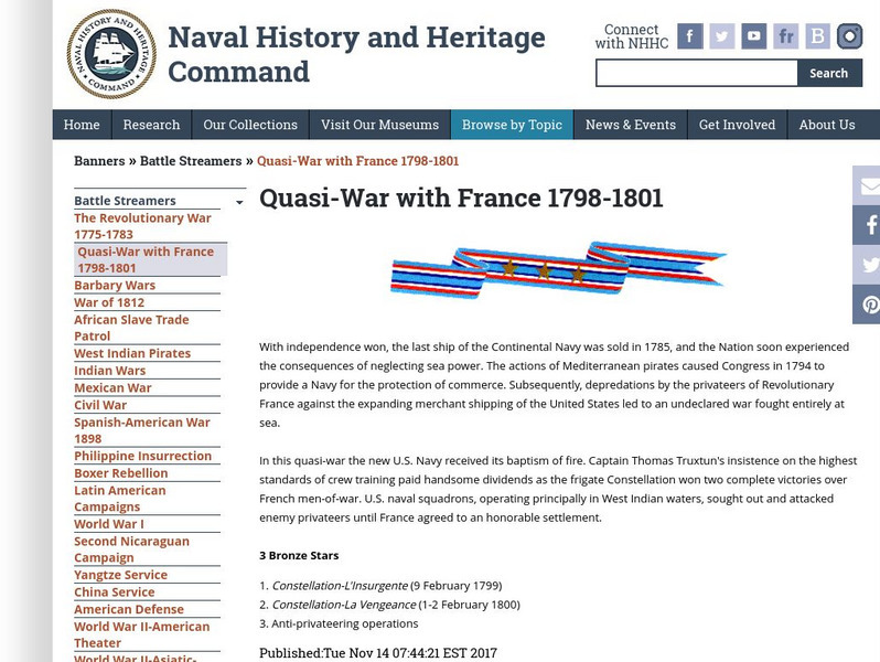 Naval Historical Center: Quasi War With France Handout Naval Historical Center: Quasi War With France Handout