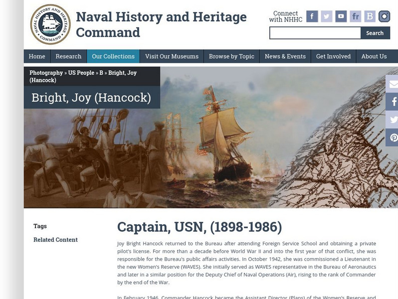 Naval History and Heritage Center: Captain Joy Bright Hancock Handout Naval History and Heritage Center: Captain Joy Bright Hancock Handout