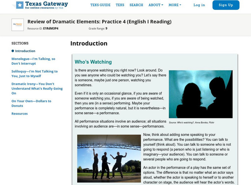 Texas Gateway: Review of Dramatic Elements: Practice 4 (English I Reading) Activity Texas Gateway: Review of Dramatic Elements: Practice 4 (English I Reading) Activity