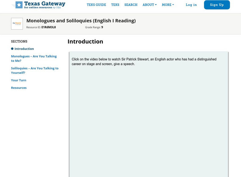Texas Gateway: Monologues and Soliloquies (English I Reading) Unit Plan