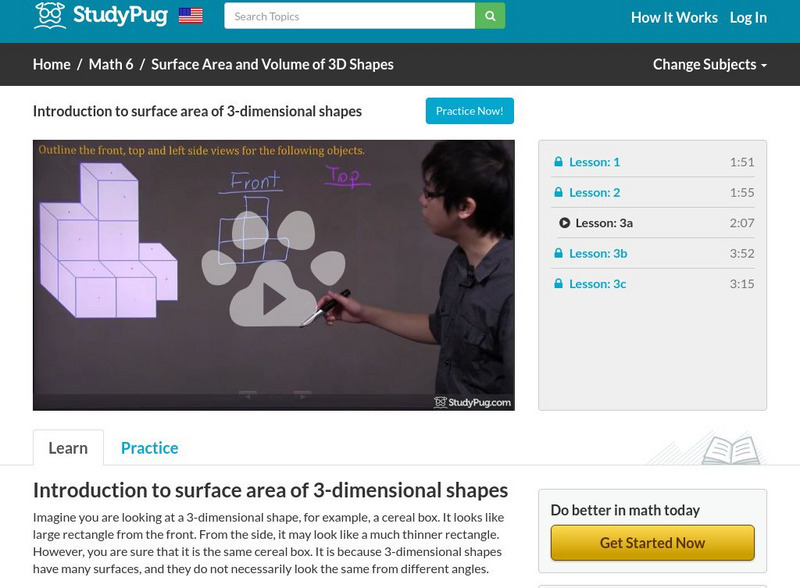 Study Pug: Introduction to Surface Area of 3 Dimensional Shapes Instructional Video
