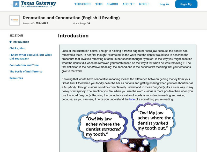 Texas Gateway: Denotation and Connotation (English Ii Reading) Unit Plan Texas Gateway: Denotation and Connotation (English Ii Reading) Unit Plan