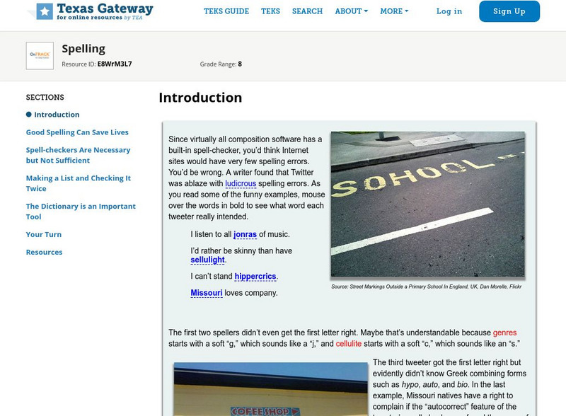 Texas Gateway: Spelling Unit Plan Texas Gateway: Spelling Unit Plan