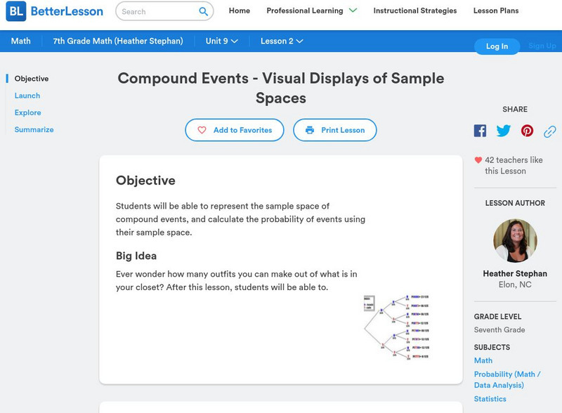 Better Lesson: Compound Events Visual Displays of Sample Spaces Lesson Plan Better Lesson: Compound Events Visual Displays of Sample Spaces Lesson Plan