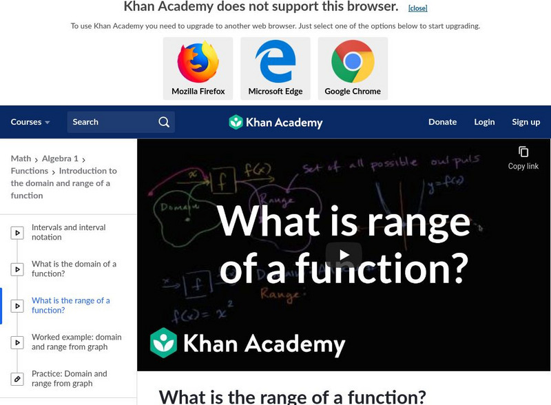 Khan Academy: Algebra: What Is the Range of a Function? Instructional Video Khan Academy: Algebra: What Is the Range of a Function? Instructional Video
