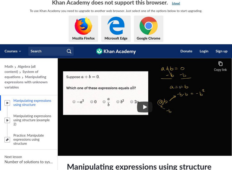 Khan Academy: Manipulating Expressions Using Structure Instructional Video Khan Academy: Manipulating Expressions Using Structure Instructional Video
