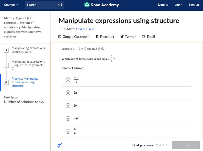 Khan Academy: Manipulate Expressions Using Structure Unknown Type Khan Academy: Manipulate Expressions Using Structure Unknown Type