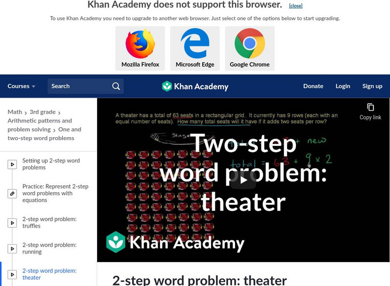 Khan Academy: Two Step Word Problem: Theater Instructional Video Khan Academy: Two Step Word Problem: Theater Instructional Video