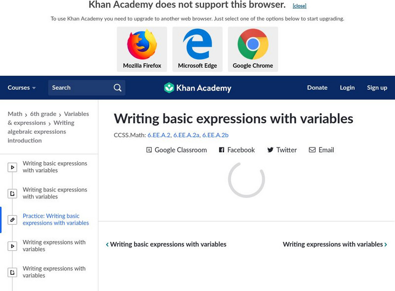 Khan Academy: Practice: Writing Basic Expressions With Variables Unit Plan