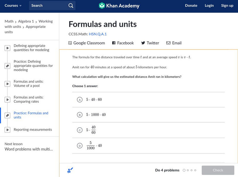 Khan Academy: Interpret Units in Formulas Unknown Type