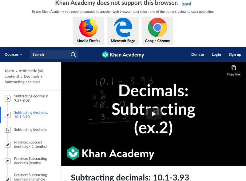 Khan Academy: Subtracting Decimals: 10.1 3.93 Instructional Video Khan Academy: Subtracting Decimals: 10.1 3.93 Instructional Video
