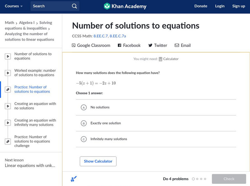 Khan Academy: Number of Solutions to Equations Unit Plan Khan Academy: Number of Solutions to Equations Unit Plan