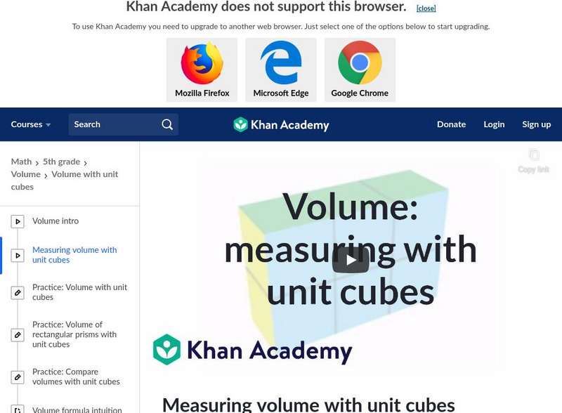 Khan Academy: Measuring Volume With Unit Cubes Instructional Video