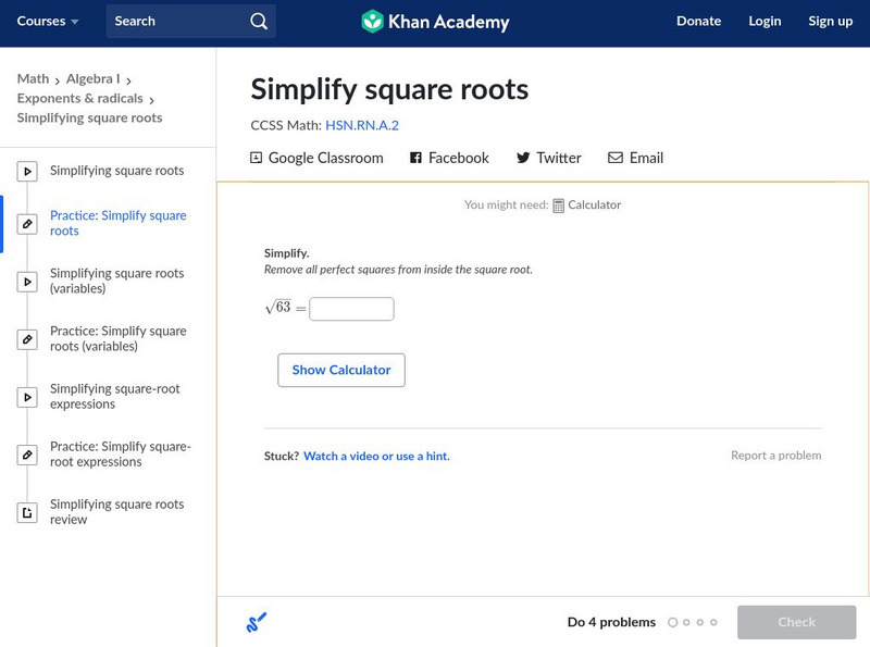 Khan Academy: Simplify Square Roots Unit Plan Khan Academy: Simplify Square Roots Unit Plan