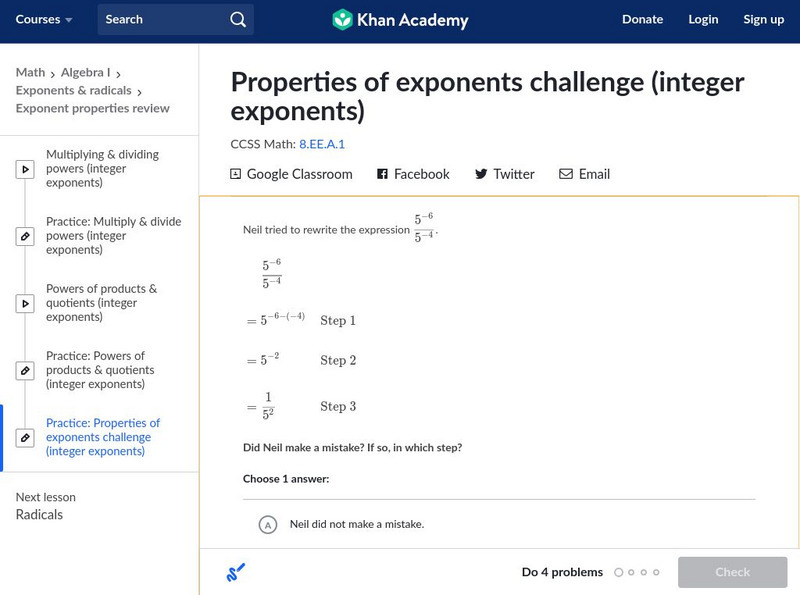 Khan Academy: Properties of Exponents Challenge (Integer Exponents) Unit Plan Khan Academy: Properties of Exponents Challenge (Integer Exponents) Unit Plan