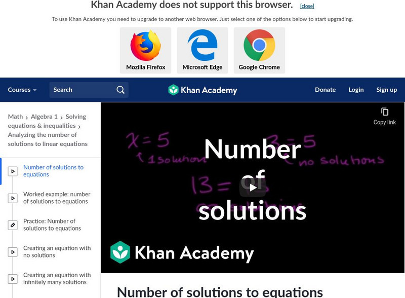Khan Academy: Number of Solutions to Equations Instructional Video