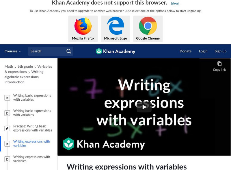 Khan Academy: Writing Expressions With Variables Instructional Video Khan Academy: Writing Expressions With Variables Instructional Video
