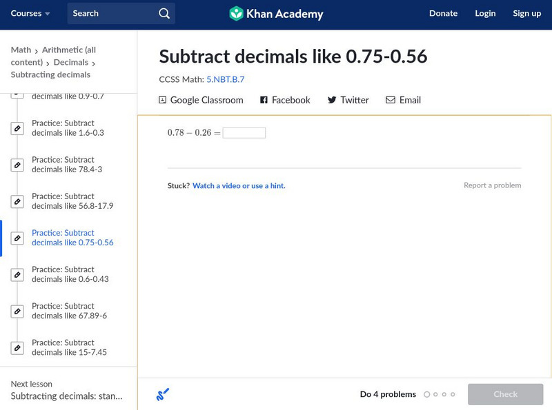 Khan Academy: Subtract Decimals #5 Unknown Type Khan Academy: Subtract Decimals #5 Unknown Type