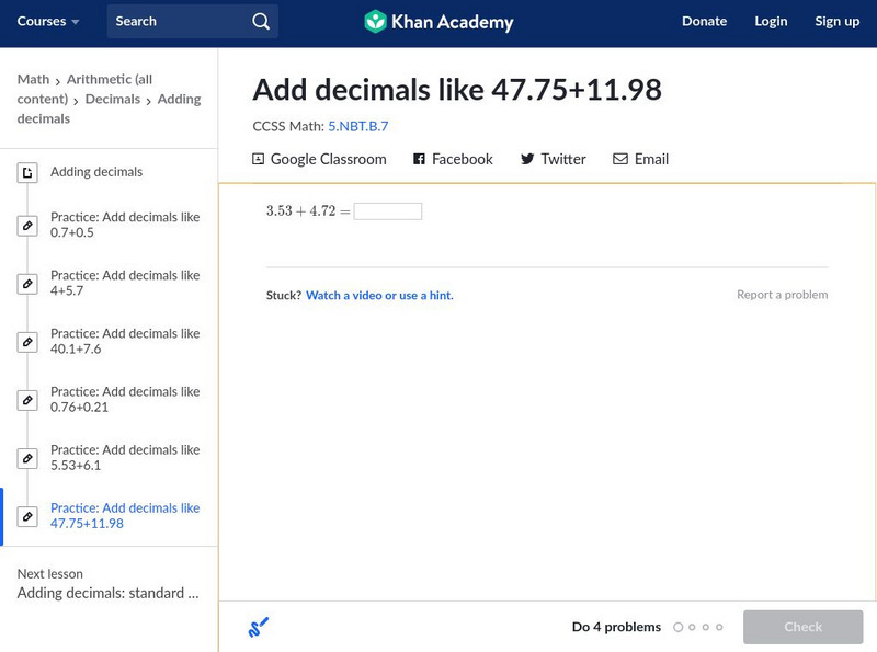 Khan Academy: Adding Decimals #6 Unknown Type Khan Academy: Adding Decimals #6 Unknown Type