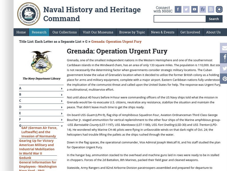 Grenada: Operation Urgent Fury Handout Grenada: Operation Urgent Fury Handout
