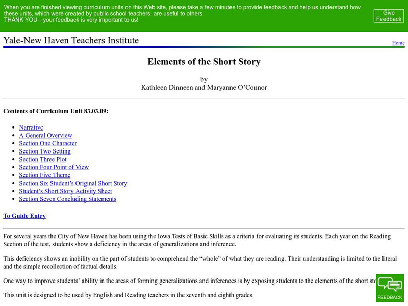 Yale University: Elements of the Short Story Handout Yale University: Elements of the Short Story Handout