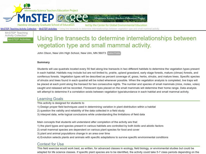 Serc: Determining Interrelationships: Vegetation Type and Small Mammal Activity Lesson Plan Serc: Determining Interrelationships: Vegetation Type and Small Mammal Activity Lesson Plan