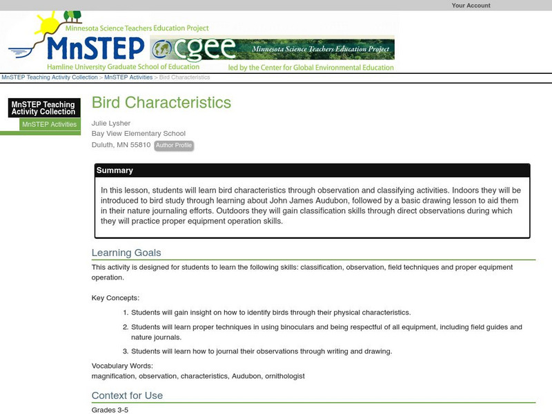 Serc: Bird Characteristics Lesson Plan Serc: Bird Characteristics Lesson Plan