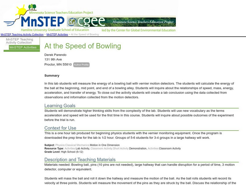 Serc: At the Speed of Bowling Activity Serc: At the Speed of Bowling Activity