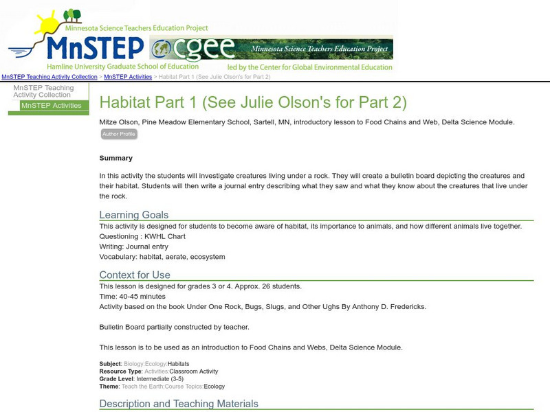 Serc: Habitat Part 1 Lesson Plan Serc: Habitat Part 1 Lesson Plan