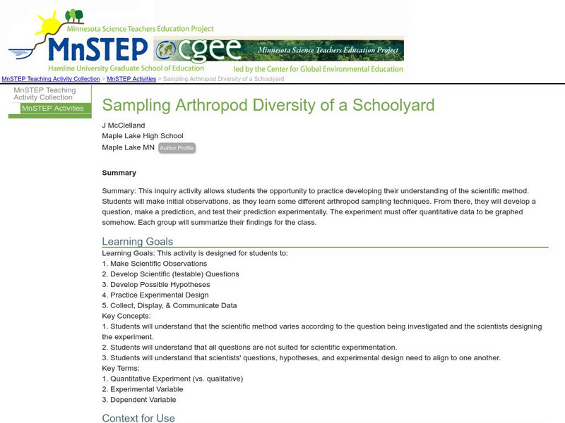 Serc: Mn Step: Sampling Arthropod Diversity of a Schoolyard Lesson Plan Serc: Mn Step: Sampling Arthropod Diversity of a Schoolyard Lesson Plan