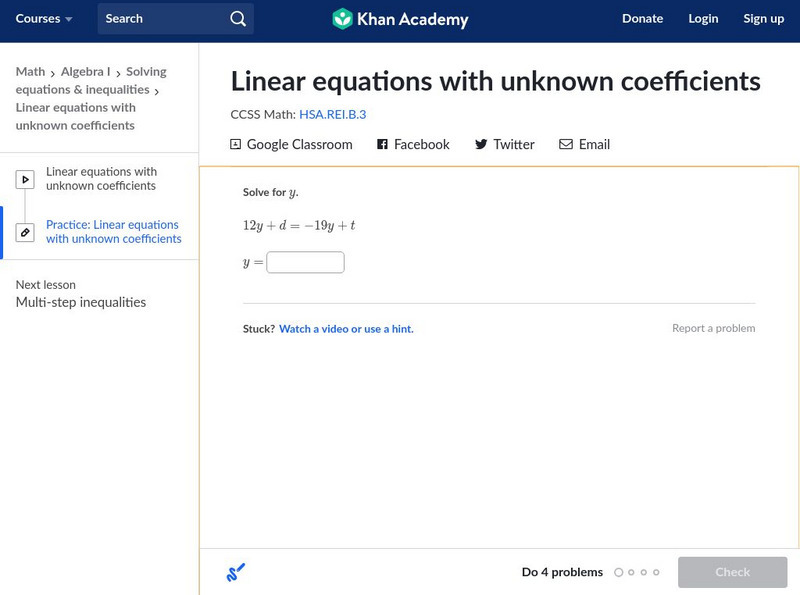 Khan Academy: Linear Equations With Unknown Coefficients Unknown Type Khan Academy: Linear Equations With Unknown Coefficients Unknown Type