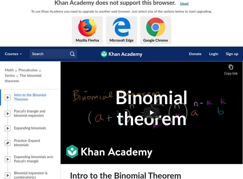 Khan Academy: Polynomials: Intro to the Binomial Theorem Instructional Video