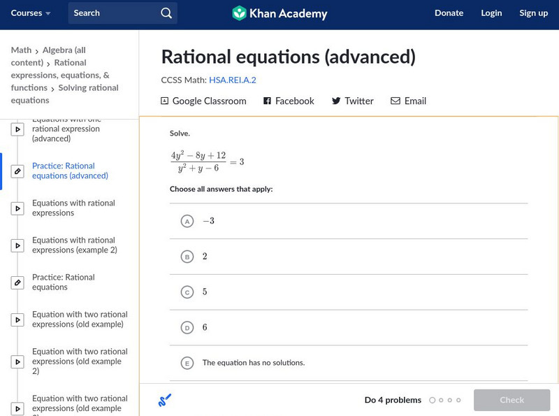 Khan Academy: Algebra: Rational Equations (Advanced) Unknown Type Khan Academy: Algebra: Rational Equations (Advanced) Unknown Type