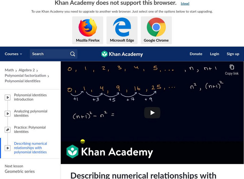 Khan Academy: Describing Numerical Relationships With Polynomial Identities Instructional Video