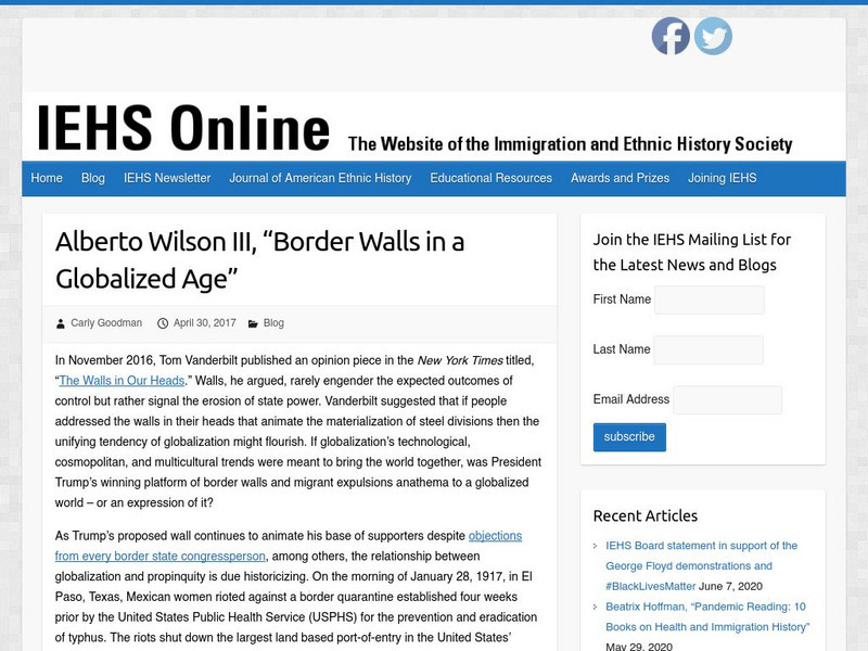 Iehs: Alberto Wilson Iii, "Border Walls in a Globalized Age" Article