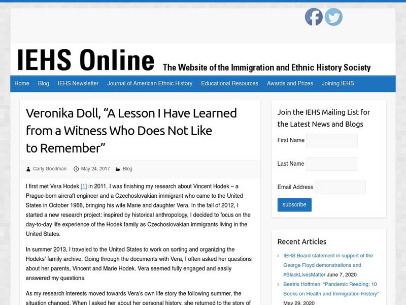 Iehs: Veronika Doll, "A Lesson I Have Learned From a Witness" Article Iehs: Veronika Doll, "A Lesson I Have Learned From a Witness" Article